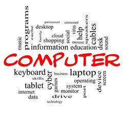 Computer Word Cloud Concept in red caps