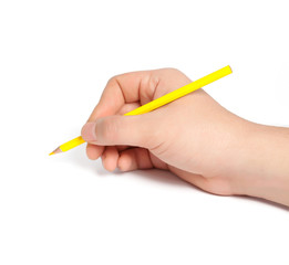 isolated man hand holding a yellow pencil
