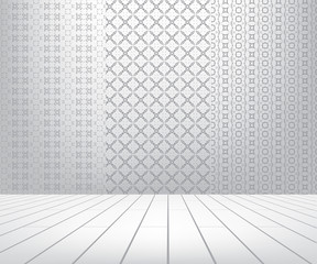 White room with set seamless and wooden floor