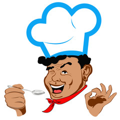Chef and spoon.Face.Restaurant business. Vector