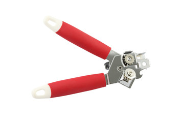 Twist can opener back opened on white background.