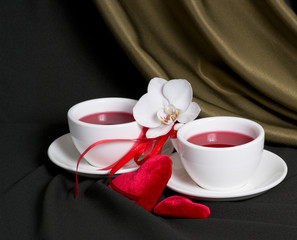 Two cups and velvet hearts