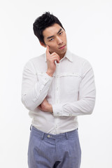 Thinking young Asian man