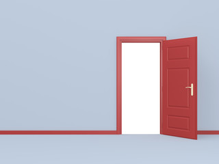 Red Opened Door in Gray Wall