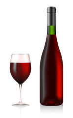 Bottle and glass with red wine