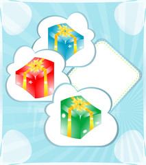 Gift box presents with ribbon on invitation card