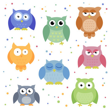 Vector Illustration of Abstract Colorful Owls