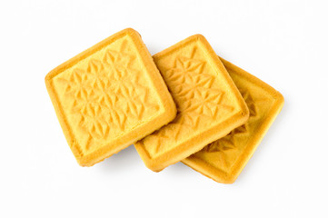 Three very simple and tasty biscuits to eat, isolated on white background