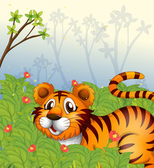 Obraz na płótnie Canvas Tygrys w ciemnym lesie