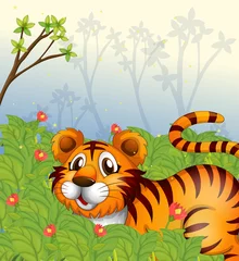 Gordijnen Een tijger in het donkere bos © GraphicsRF