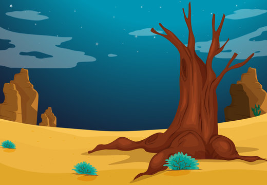 A desert with a big tree