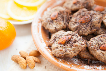 delicious chocolate cookies with almonds