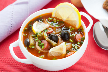 unusual soup with olives and pickles