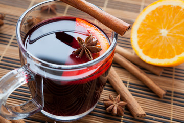 Traditional mulled wine with spices and citrus.