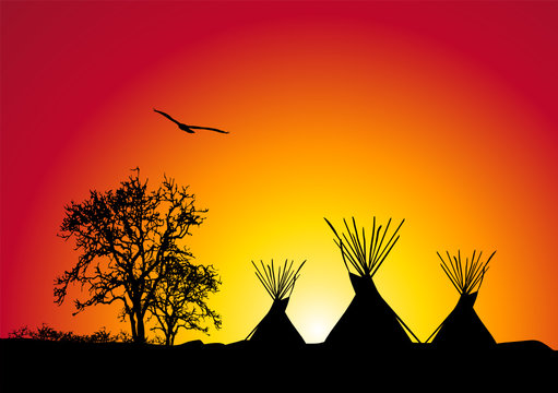 tepee al tramonto