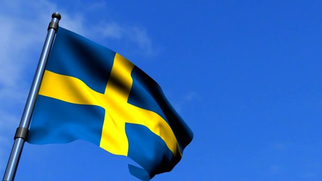 Sweden Flag Fluttering On Blue Sky HD