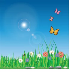 Crédence de cuisine en verre imprimé Papillon Illustration vectorielle du printemps avec des fleurs colorées