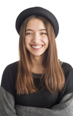 Attractive young woman in black hat