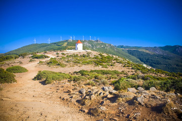Fototapeta na wymiar Cap Corse and windmill, Corsica, France