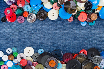 Buttons with blue jeans copy space