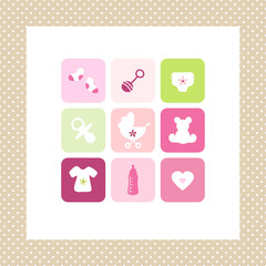 Card 9 Symbols Baby Girl Dots Border