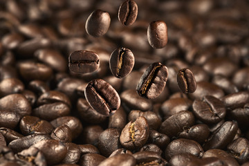 Coffee beans falling