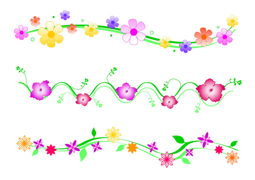 3 frises fleurs - couleur - Printemps