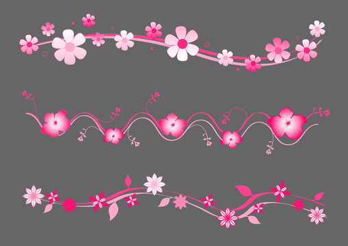 3 frises fleurs - couleur rose