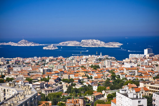 areal view on Marseille from mountian, France