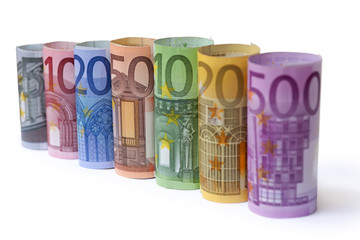 Obraz na płótnie Canvas Pieniądze zwinięte Euro rachunki