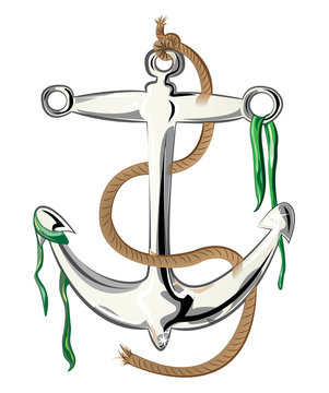 Ship's anchor with rope and seaweed