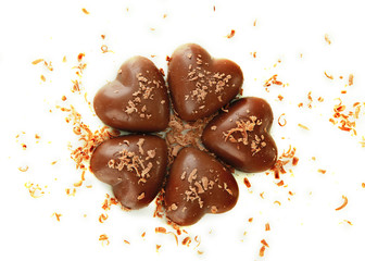Chocolate hearts isolated on white