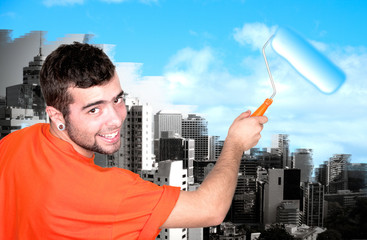 Jeune homme en train de peindre un ciel