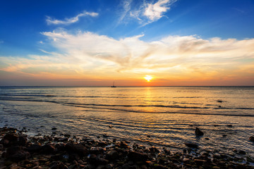 Tropical beach at sunset.