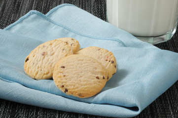 Cookies and milk on a napkin