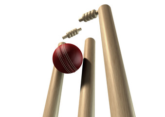Cricket Ball Hitting Wickets Perspective Isolated © alswart