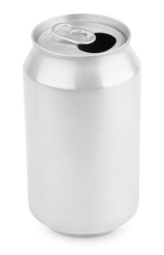 Opened aluminum soda can isolated on white with clipping path
