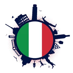 Photo sur Plexiglas Doodle Drapeau de l& 39 Italie et points de repère de silhouette