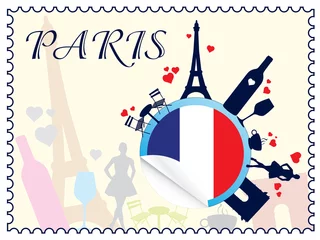 Papier Peint photo autocollant Doodle Paris - romance et amour