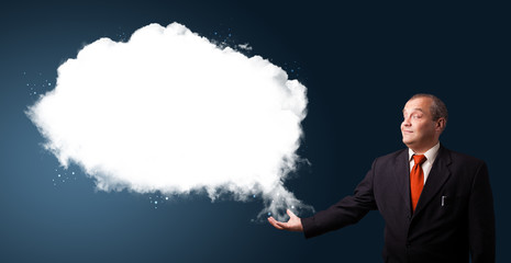 businessman presenting abstract cloud copy space