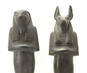 Egyptian sculptures of gods, Horus and Anubis