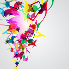 Colorful music background with bright musical design elements.