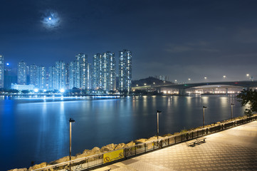 Full moon over Hong Kong City