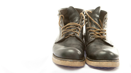 Black leather shoes for men on white background