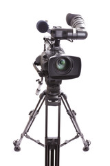Professional HD Camera on Tripod against white background