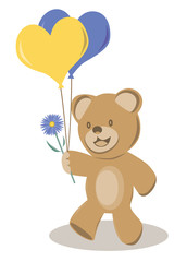cute bear holding a flower and ballons