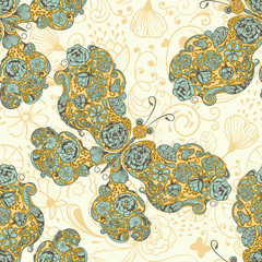 Vector Seamless Spring Pattern with  Butterflies Made of Flowers