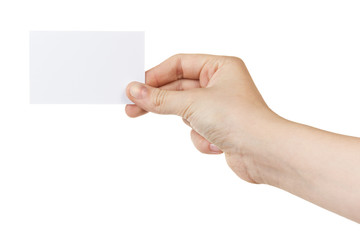 female teen hand holding blank card
