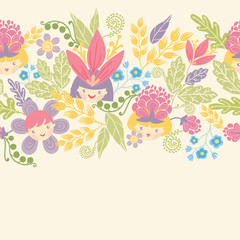 Vector flower girls horizontal seamless pattern background