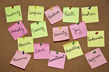 A collection of multi coloured post it notes